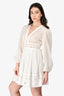 Zimmermann White Cotton Dotted Crochet Detailed V-Neck Long Sleeve Mini Dress Size 1