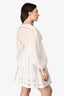 Zimmermann White Cotton Dotted Crochet Detailed V-Neck Long Sleeve Mini Dress Size 1