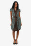 Prada Brown/Green Tweed Pleated Bow Detail Midi Dress Size 36