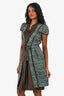 Prada Brown/Green Tweed Pleated Bow Detail Midi Dress Size 36