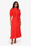 Miu Miu Red Silk Ruffled Belted Dress Size 38