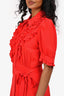 Miu Miu Red Silk Ruffled Belted Dress Size 38