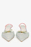 Rene Caovilla Mint/Silver/Pink Crystal Bow Kitten Heels Size 36.5