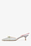 Rene Caovilla Mint/Silver/Pink Crystal Bow Kitten Heels Size 36.5