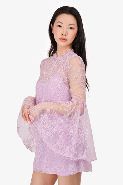 Katie May Light Purple Lace Long Sleeve 'Leilani' Mini Dress with Slip –  Mine & Yours