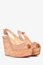 Christian Louboutin Nude Patent Une Plume Sling 120 Cork Platform Wedges Size 37