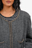 Pre-Loved Chanel™ 2019 Grey Wool 4 Pocket Chain Detail Jacket Size 46