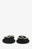 Pre-Loved Chanel™ Black Suede Pearl Embellished CC Thong Sandals Size 37C