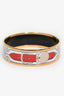 Hermes Red/White Enamel Printed Gold Toned Metal Bangle Bracelet