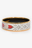 Hermes Red/White Enamel Printed Gold Toned Metal Bangle Bracelet