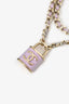 Pre-Loved Chanel™ 2018 Gold Toned Chain/Metallic Purple Leather CC Lock Pendant Choker Necklace