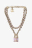 Pre-Loved Chanel™ 2018 Gold Toned Chain/Metallic Purple Leather CC Lock Pendant Choker Necklace