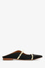 Malone Souliers Black Satin Gold Leather Pointed Toe Flat Mules Size 38.5