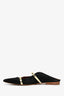 Malone Souliers Black Satin Gold Leather Pointed Toe Flat Mules Size 38.5
