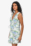 Zimmermann White/Blue Floral Printed Linen Sleeveless Lace Up Dress Size 2