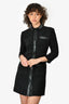 Maje Black Tweed/Faux Leather Trimmed Detailed Long Sleeve Mini Dress Size 34