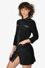 Maje Black Tweed/Faux Leather Trimmed Detailed Long Sleeve Mini Dress Size 34