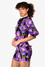 Gucci 2016 Purple/Black Silk Floral Printed Short Sleeve Mini Dress Size 36