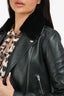 T By Alexander Wang Black Leather Kangaroo Fur Collared Jacket Size 4
