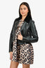 T By Alexander Wang Black Leather Kangaroo Fur Collared Jacket Size 4