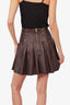 AllSaints Brown Leather Pleated Mini Skirt Size 8
