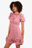 Gucci Pink Wool Ruffle Eyelet Short Sleeve Dress Size XS