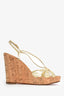Christian Louboutin Gold Leather Cork Wedges Size 38.5 (As Is)