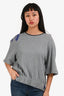 Stella McCartney Grey Blue Leaf Embroidered 3/4 Sleeve Sweatshirt Size 40