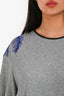 Stella McCartney Grey Blue Leaf Embroidered 3/4 Sleeve Sweatshirt Size 40
