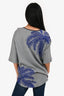Stella McCartney Grey Blue Leaf Embroidered 3/4 Sleeve Sweatshirt Size 40