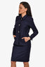 Escada Navy/Red Pinstriped Turnlock Blazer Size 34 + Skirt Size 38