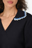 Sandro Navy Wool Blend Embroidered Collar V-Neck Sweater Size 0