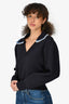 Sandro Navy Wool Blend Embroidered Collar V-Neck Sweater Size 0