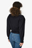 Sandro Navy Wool Blend Embroidered Collar V-Neck Sweater Size 0