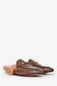 Gucci Brown Leather Fur Lined Princetown Slides Size 37.5 (As Is)
