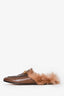 Gucci Brown Leather Fur Lined Princetown Slides Size 37.5 (As Is)