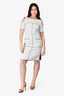 Pre-loved Chanel™ Light Grey/Multi Coloured Braided Trim Cold Shoulder Shift Dress Size 38