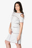 Pre-loved Chanel™ Light Grey/Multi Coloured Braided Trim Cold Shoulder Shift Dress Size 38