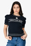 Christian Dior Navy Wool Cashmere Blend Logo Star Short Sleeve Sweater Size 10
