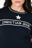 Christian Dior Navy Wool Cashmere Blend Logo Star Short Sleeve Sweater Size 10