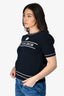 Christian Dior Navy Wool Cashmere Blend Logo Star Short Sleeve Sweater Size 10