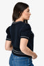 Christian Dior Navy Wool Cashmere Blend Logo Star Short Sleeve Sweater Size 10