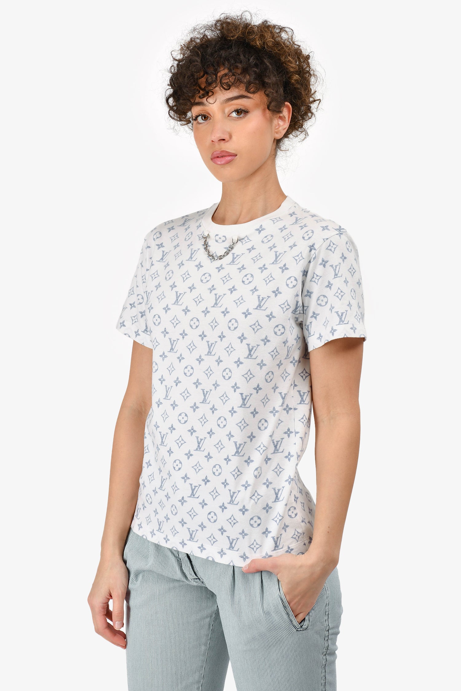 Louis Vuitton White/Monogram Cotton Short Sleeve T-Shirt with