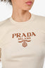 Prada Cream/Brown Ribbed Knit Logo 3/4 Sleeve Top Size 36