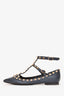 Valentino Navy Blue Grained Leather Rockstud Cage Flats Size 35