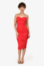 Amanda Uprichard Red Ruched 'Lopez' Midi Dress Size S
