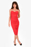 Amanda Uprichard Red Ruched 'Lopez' Midi Dress Size S