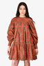 Ulla Johnson Orange Cotton Printed Long Sleeve Dress Size 0