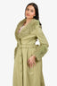 Saks Potts Green Leather Fur Trimmed Belted Coat Size 1