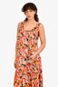 Plan C Orange/Multi Floral Cotton Tiered Pocket Maxi Dress Size 40